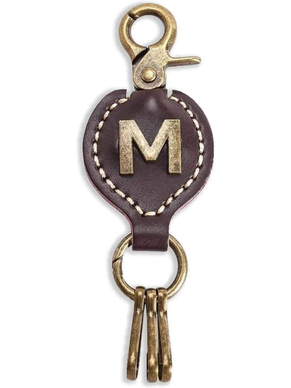 Personalized Brown Leather Initial Keychain with Easy Clasp - Perfect Gift for